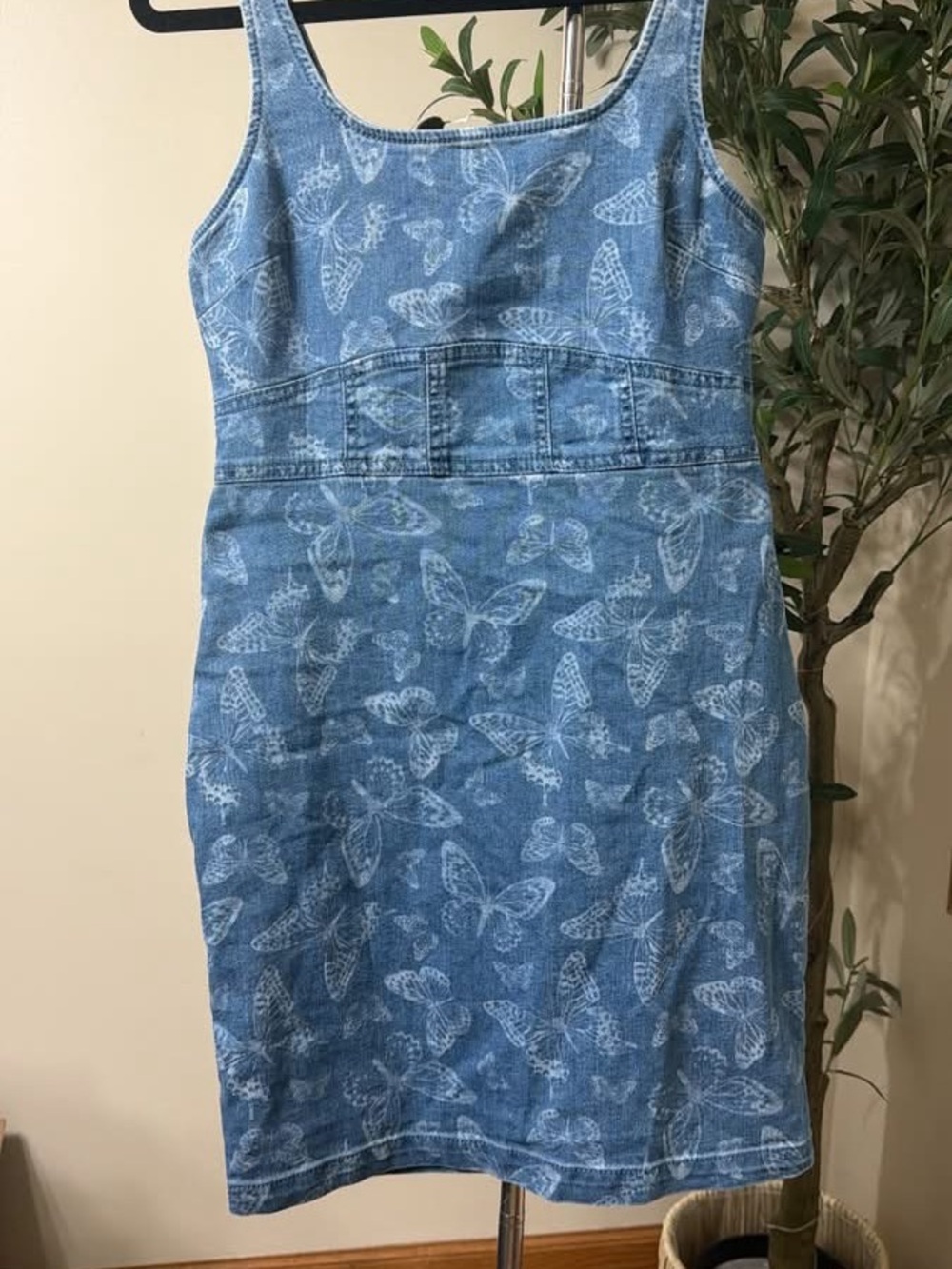 Blue Butterfly Print Denim Tank Dress